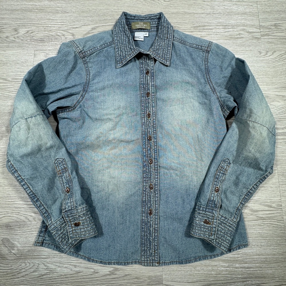 The Territory‎ Ahead Women's Denim Shirt Blue XS Long Sleeve Button Front Cotton